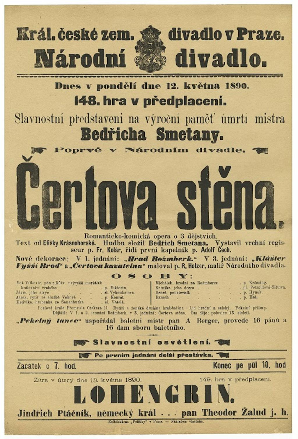 Historická cedule – Čertova stěna, premiéra 12. 5. 1890