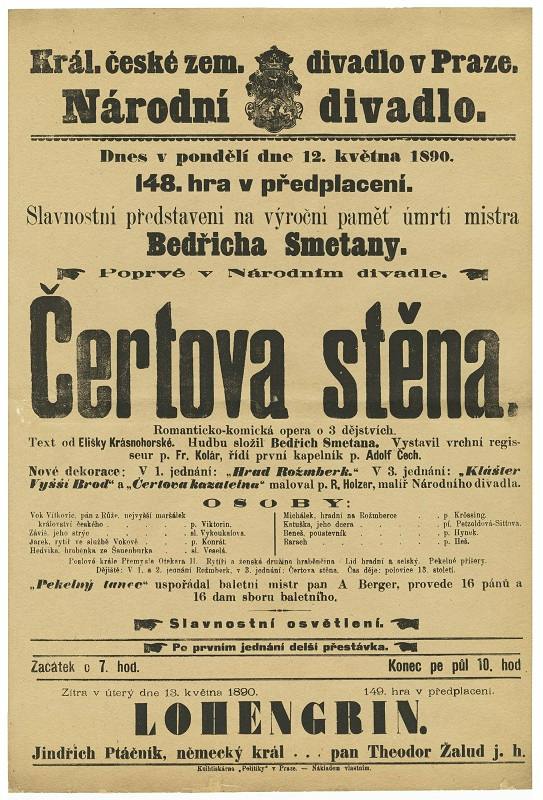Historická cedule – Čertova stěna, premiéra 12. 5. 1890