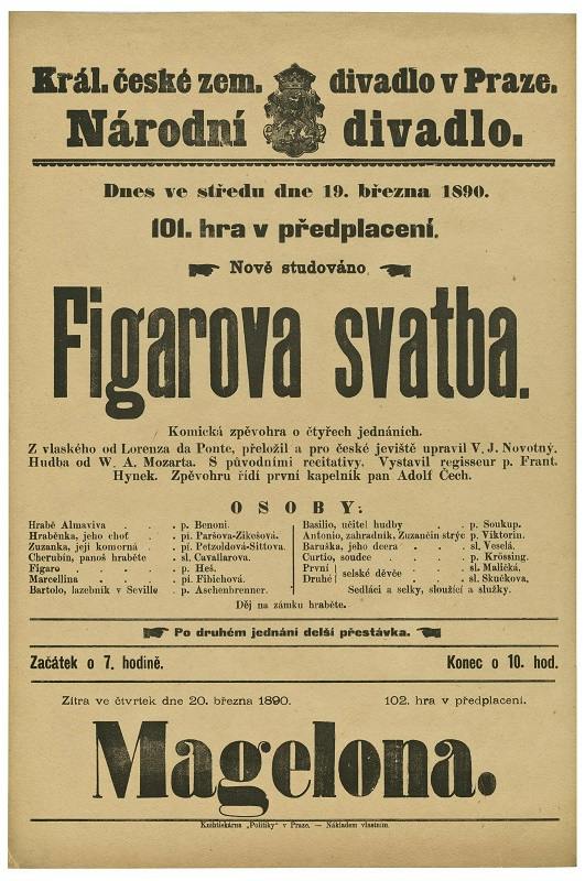 Historická cedule – Figarova svatba, premiéra 19. 3. 1890